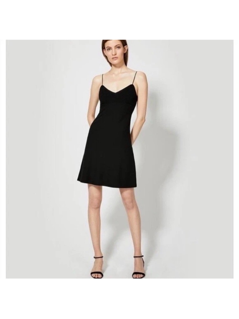 Theory Black Spaghetti-Strap A-Line Mini Dress